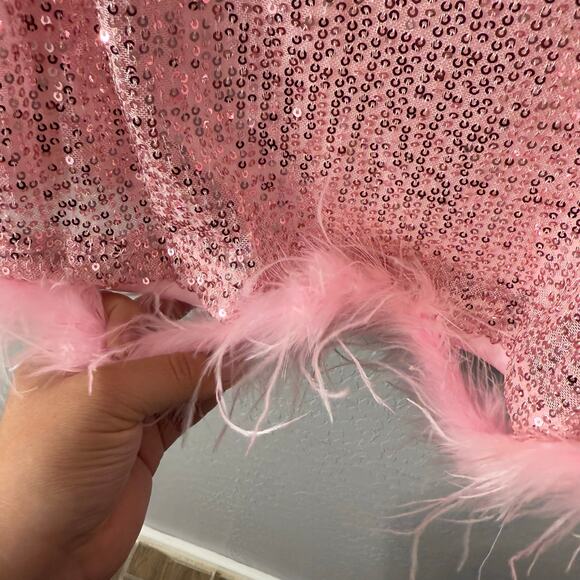 Popular Invite Pink Sequin Mesh Feather Mini Dress, XS 2209336 - Picture 5 of 8